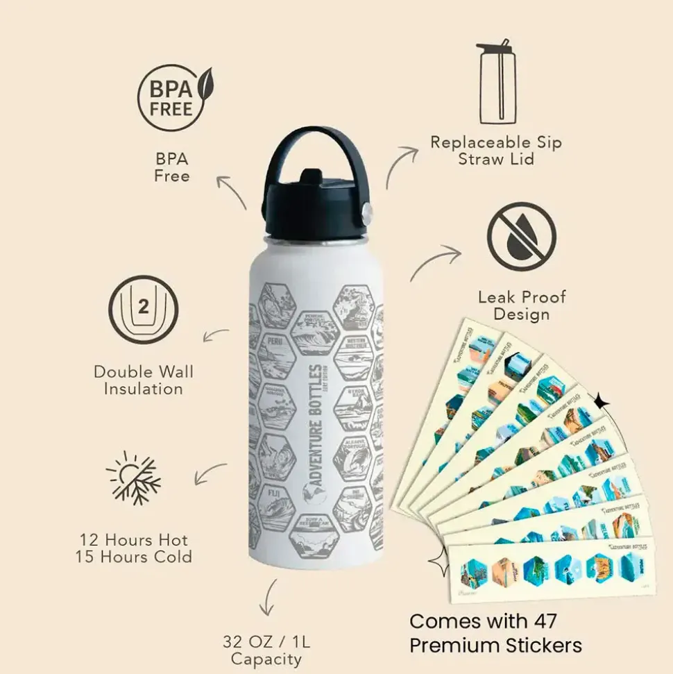 Awesome Maps Botella térmica Adventure surf+stickers