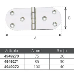 Olcese Ricci Bisagra Acero inoxidable 85x30 mm