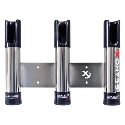 Seanox Soporte para cañas de pescar abierto con 3 varillas y goma negra Acero inoxidable